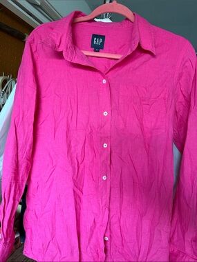 GAP Bright Pink Long-Sleeve Button-Up Shirt